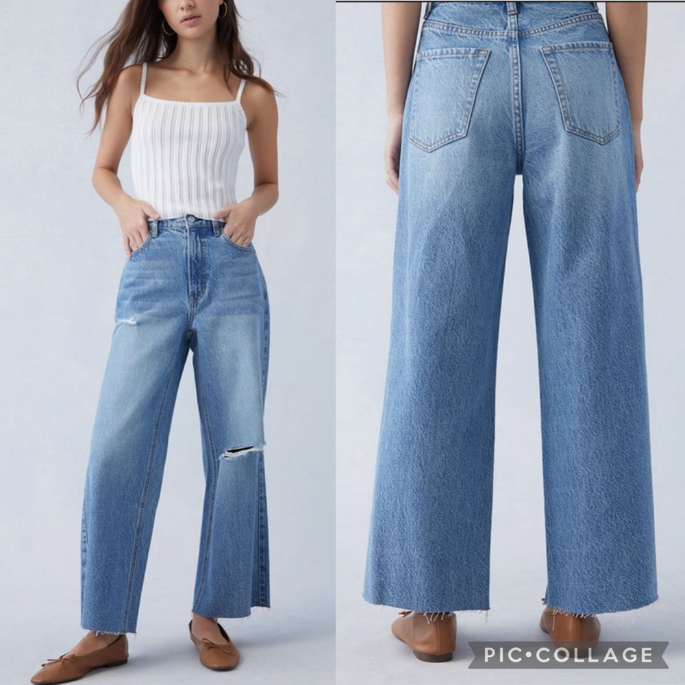 Pacsun Medium Indigo Ripped Cropped Wide Leg Jeans